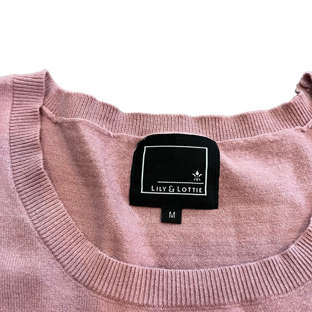 Lily & Lottie Women’s Medium Pullover Sweater Rose Pink Hem Tunic Scoop Neck - Picture 5 of 10
